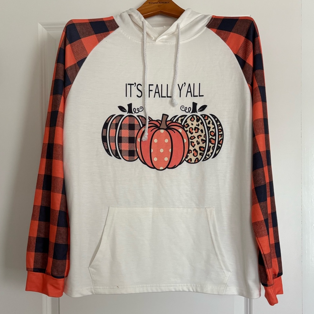 “It’s fall yall” Plaid Sleeve Fall Hoodie